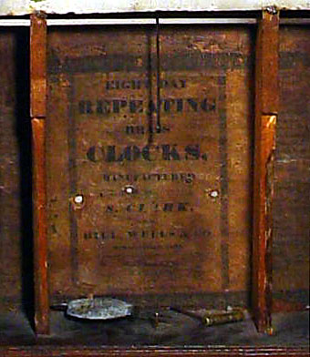 Mahogany "Salem Bridge" eight day weight powered shelf clock with brass movement made by S. Clark, Salem Bridge, Connecticut, circa 1835